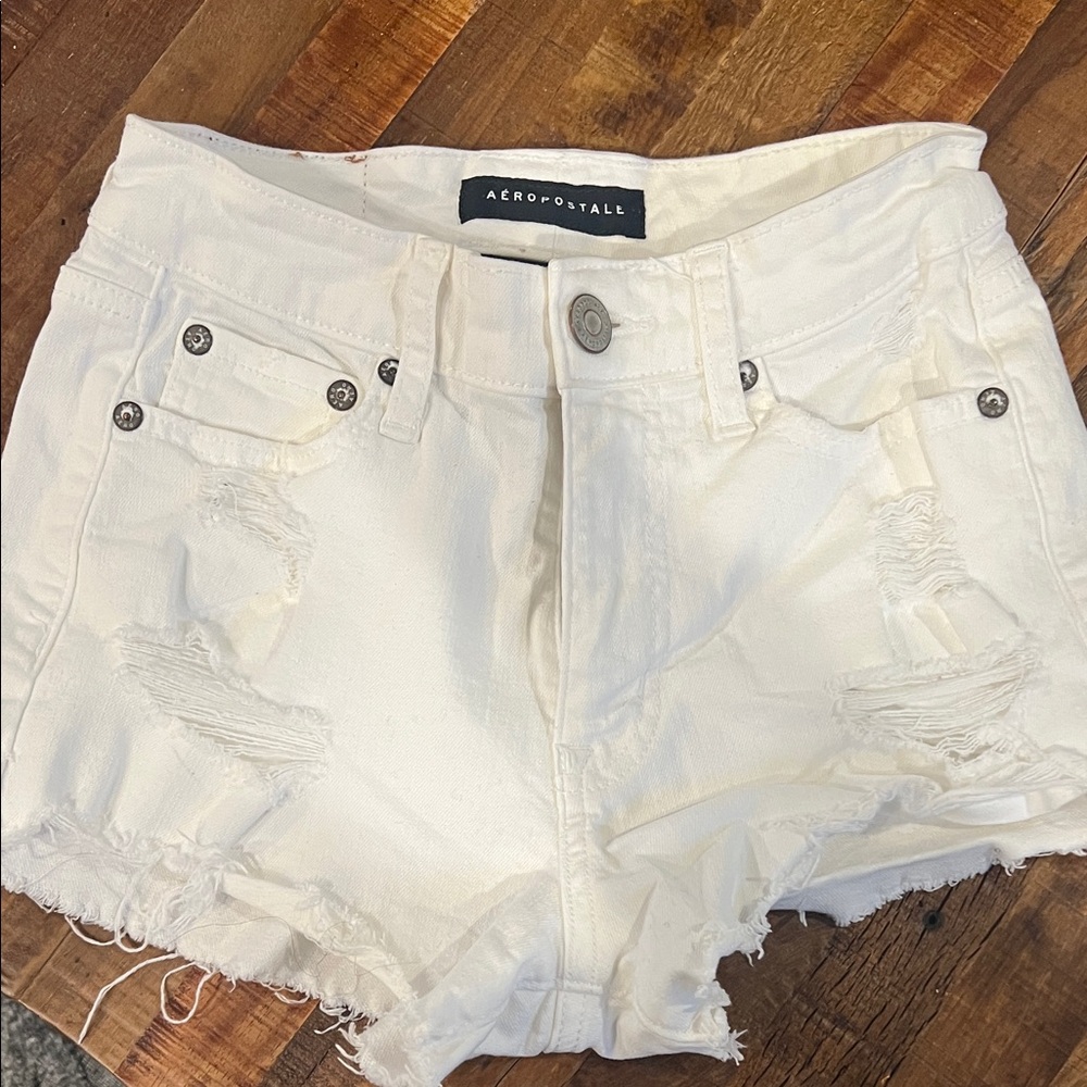 Aeropostale Women's Distressed White Jean Shorts